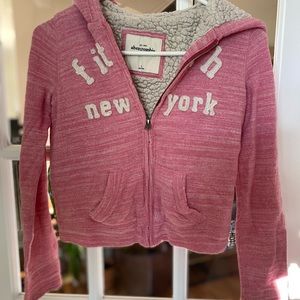 abercrombie kids size small heather pink zip-up lined hoodie sweater